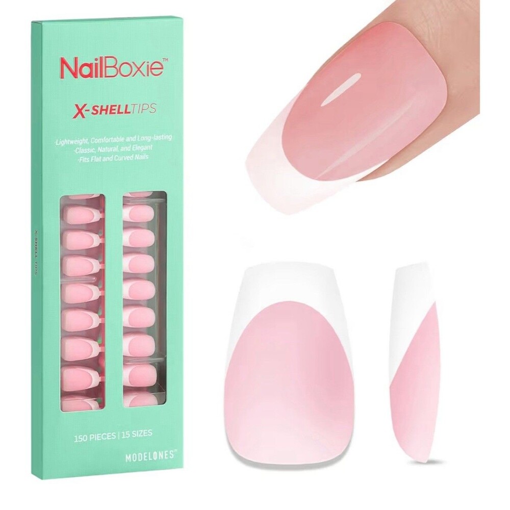 French Tip Press on Nails, 150Pcs Short Coffin Shape Fake Nails with Nail Box...